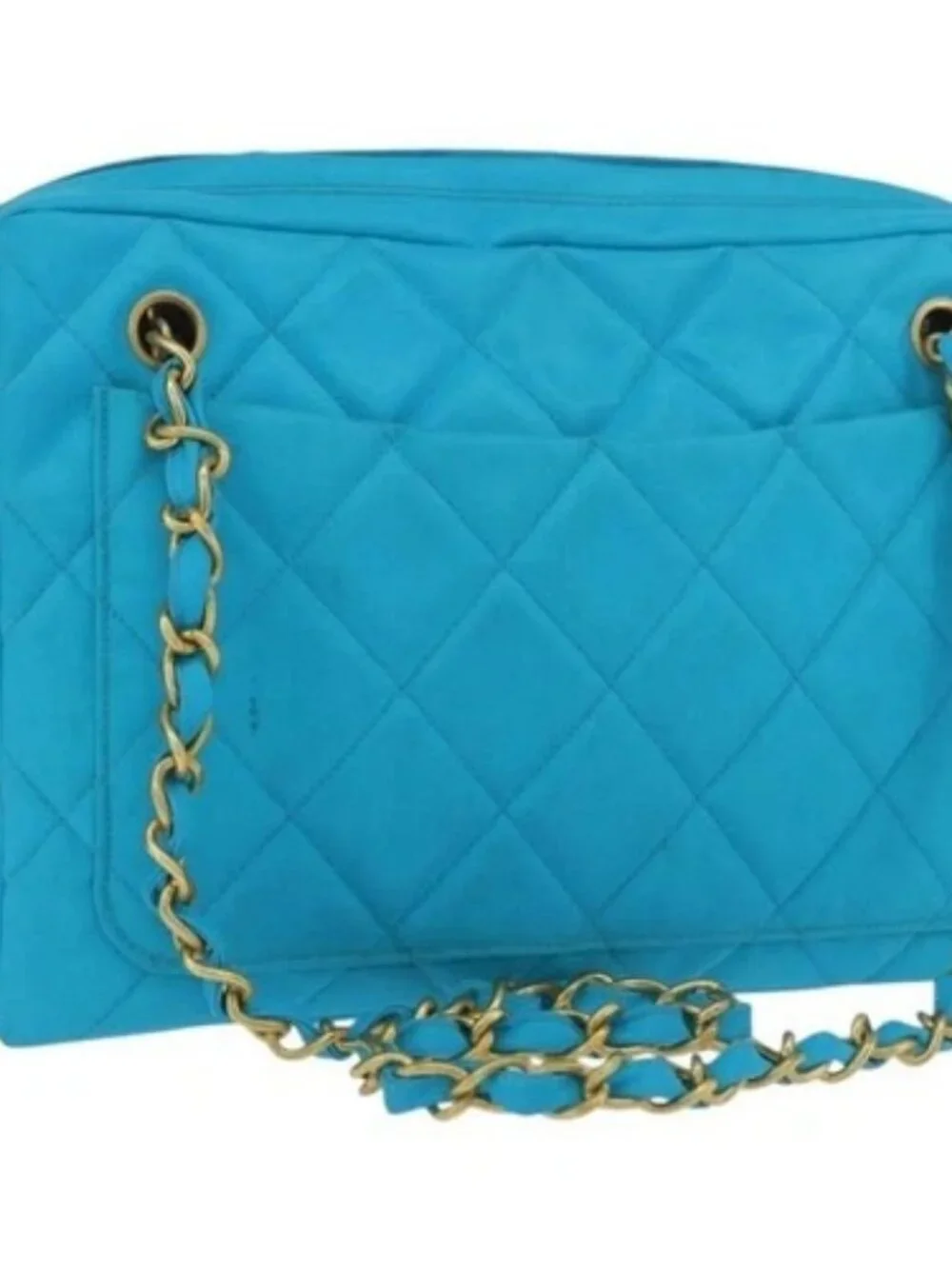 CHANEL Matelasse Chain Shoulder Bag Nylon Blue Gold CC Auth 181801SV